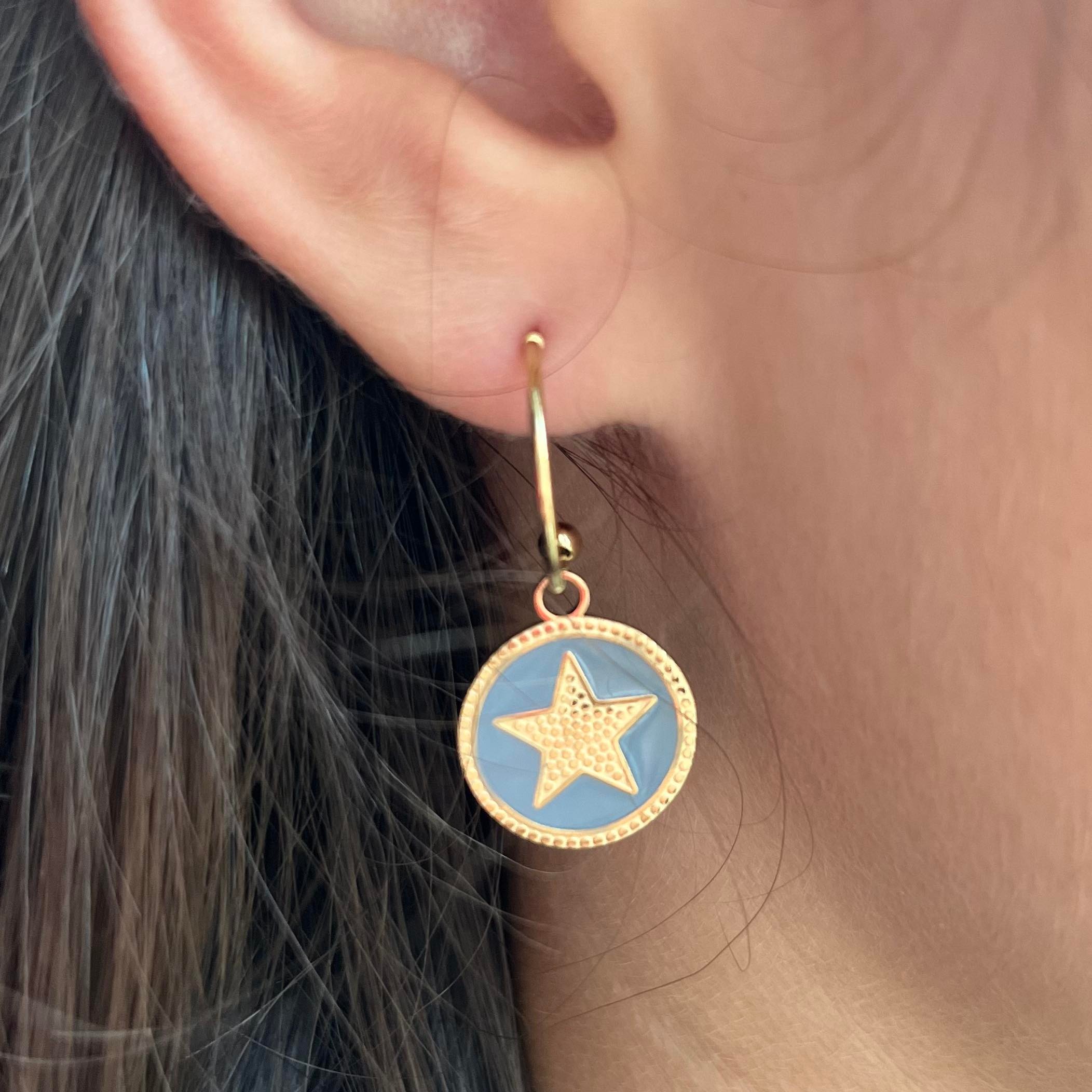 Gold Star Hoops - Grey Blue